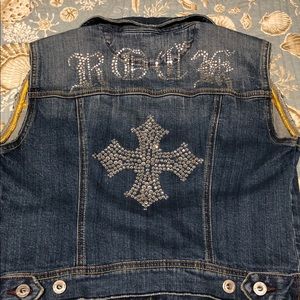 Miss Me Denim Rhinestone Vest Large